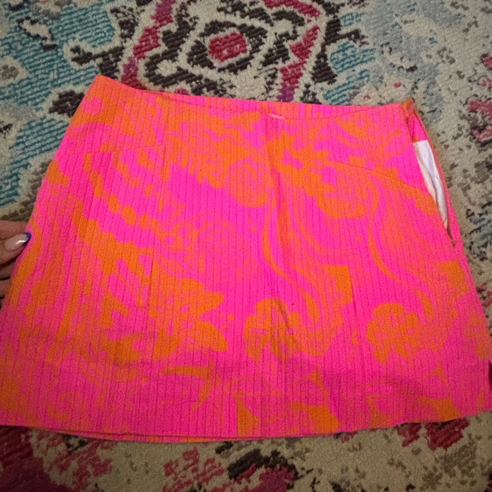 Lilly Pulitzer Pink and Orange Pleated Mini Skirt for Night Out